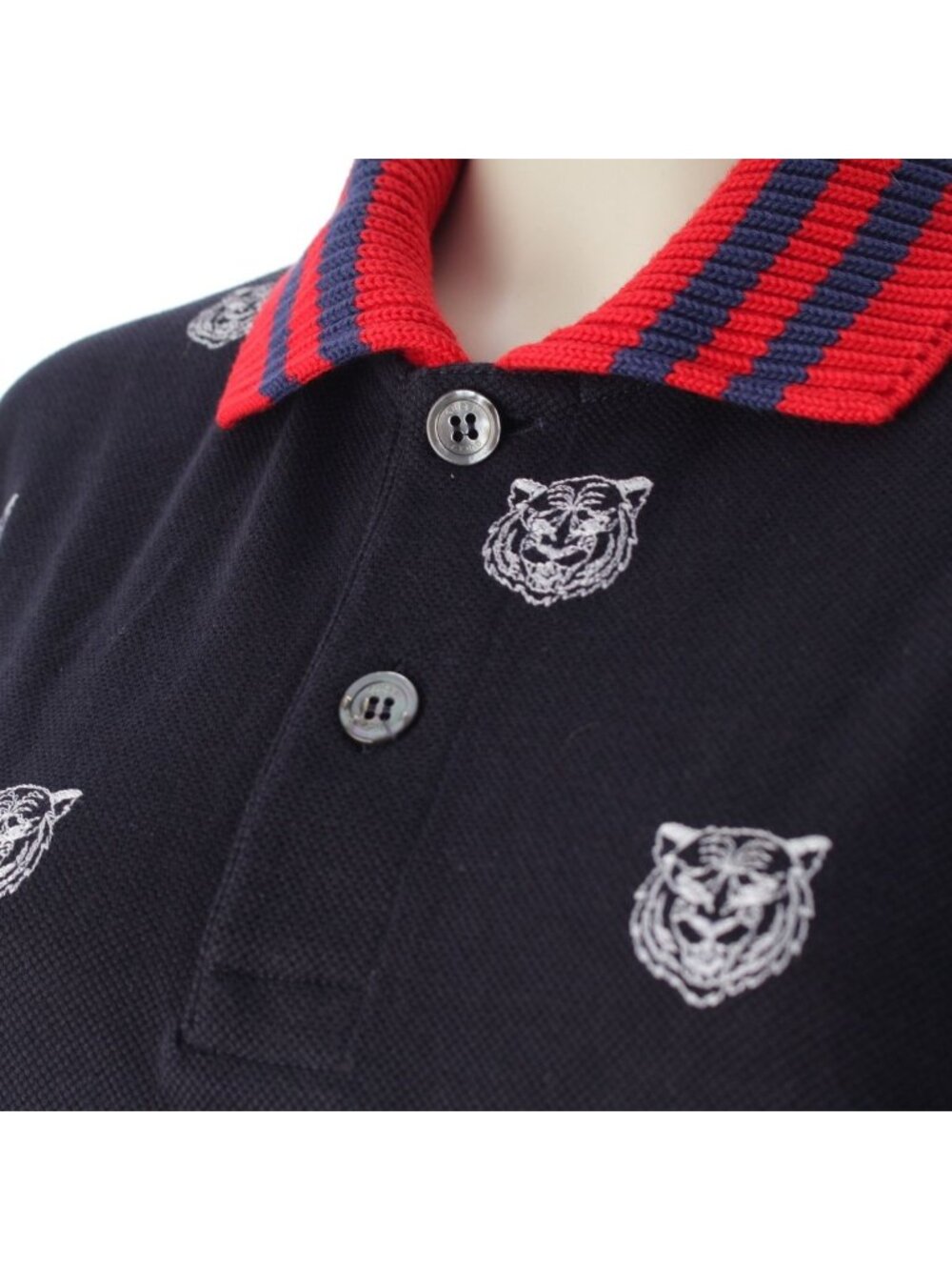 Gucci Cotton Tiger Pattern Short Sleeve Polo Shirt Navy - Picture 7 of 10